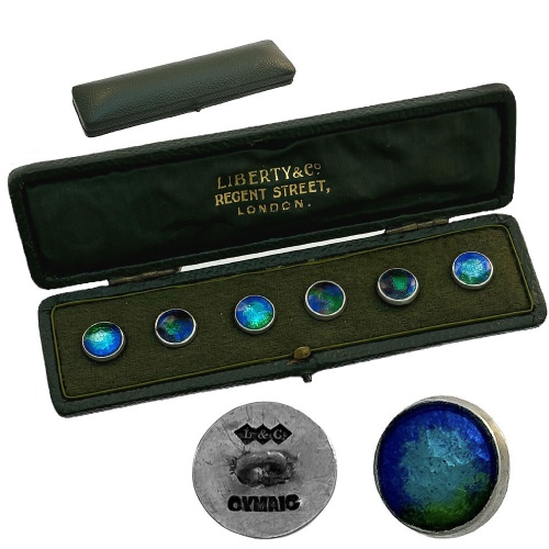 Set of 6  Liberty Silver and Enamel Buttons 1910